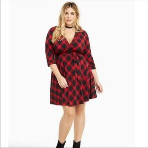 Torrid Black and Red Plaid Wrap Mini Dress, Women's Plus Size 1X
